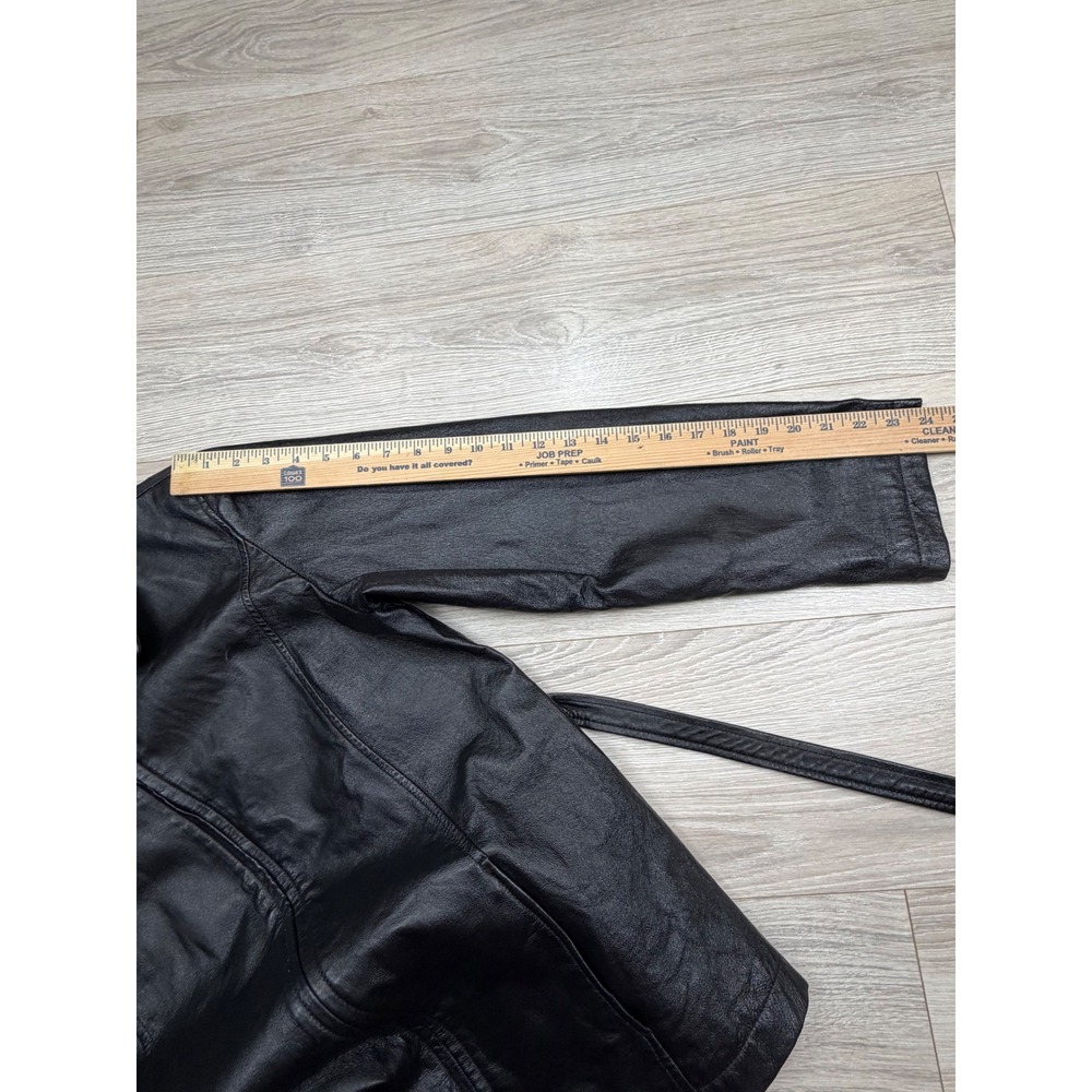 Jacqueline Ferrar Black Leather Belted Zip Up Jacket Sz Small Collared Moto Coat - Picture 6 of 9